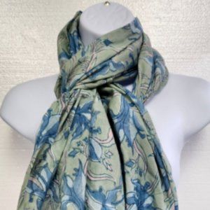 BANJARA Long 70" X 21" Rectangle Cotton Scarf Lily Blue Green Pink Lilies